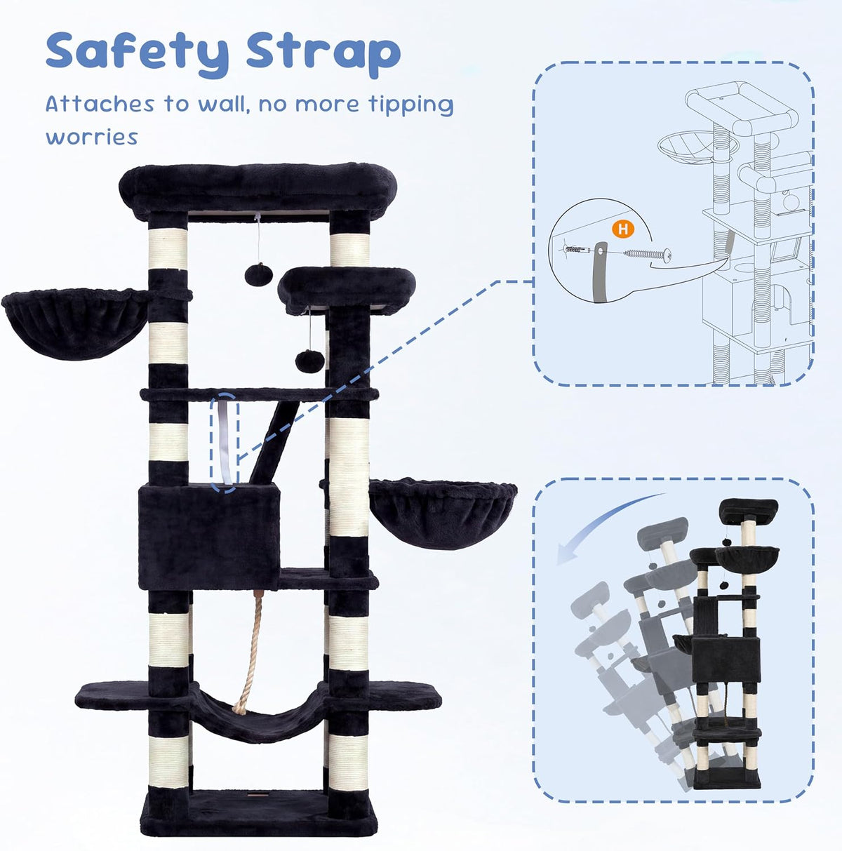 Heybly Cat Tree, 68 inch Multi-Level Cat Tower for Indoor Cats HCT025G