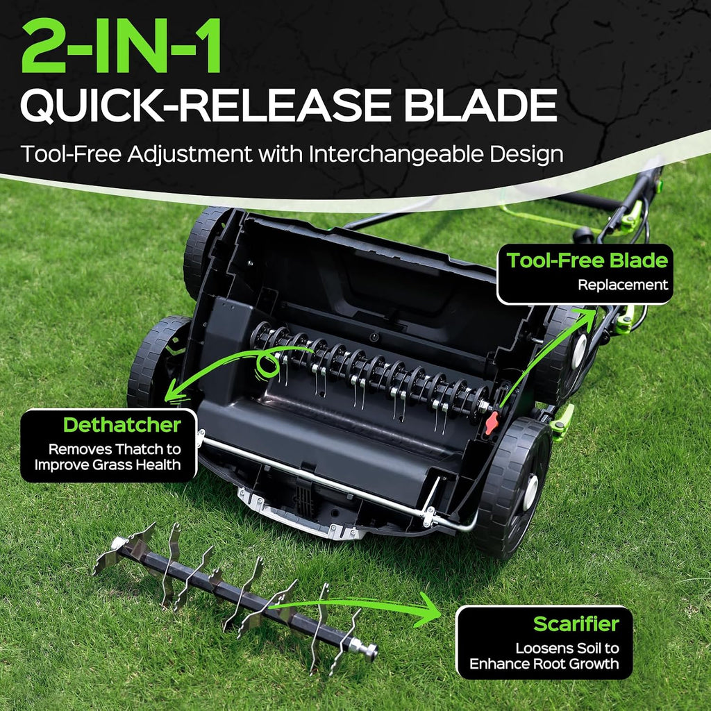 TIECTOWN 2026 Upgrade 16-Inch 15.5A Electric Dethatcher & Scarifier, Green