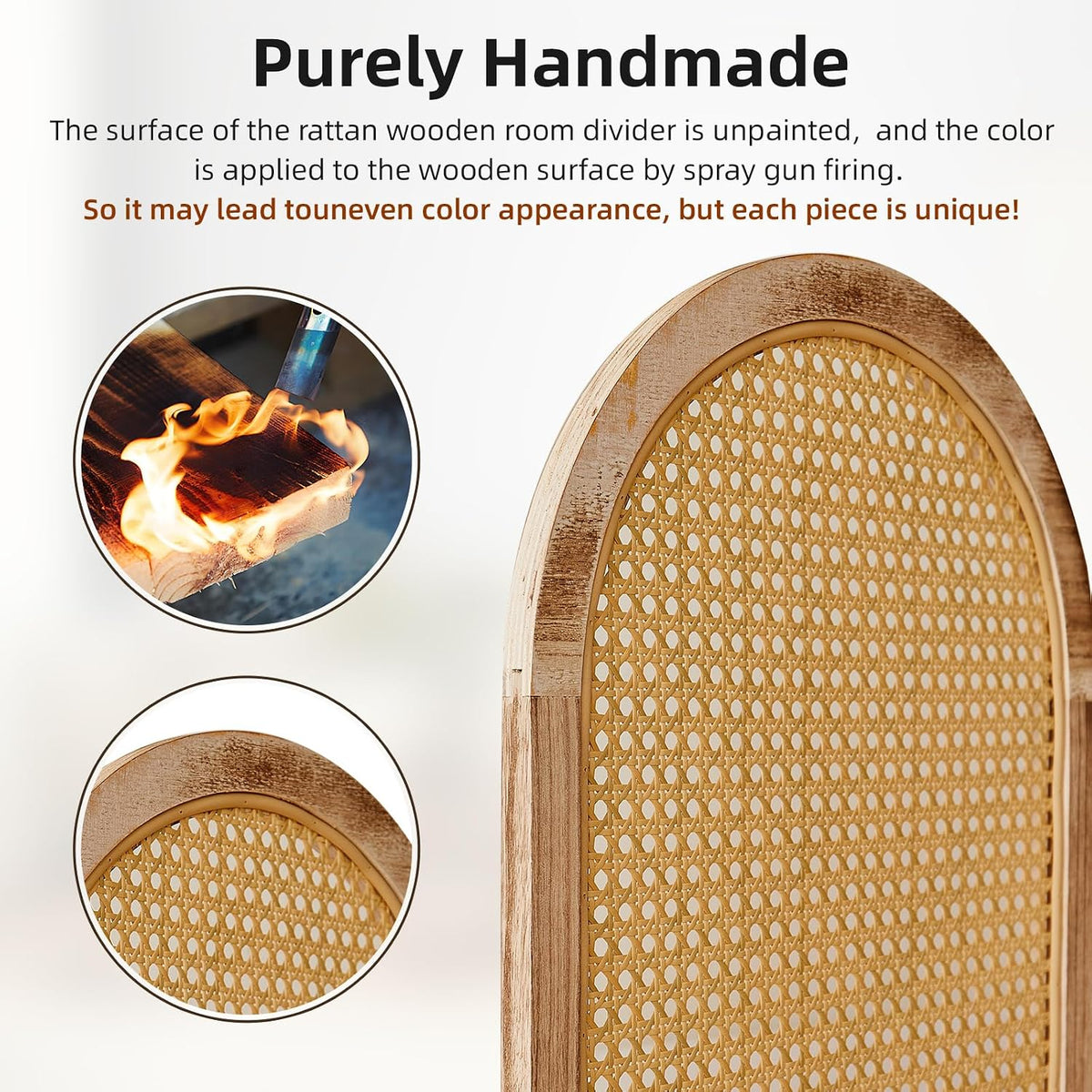4 Panel Rattan Room Divider, Folding Room Divider Screen, Natural