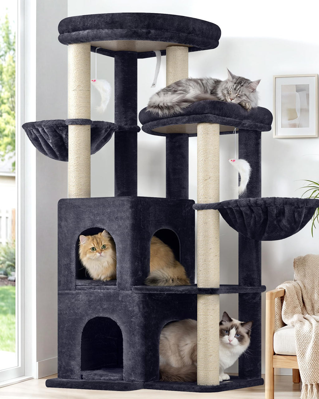 Globlazer Cat Tree Tower for Indoor Cats Large Adult, FC50, Light Grey