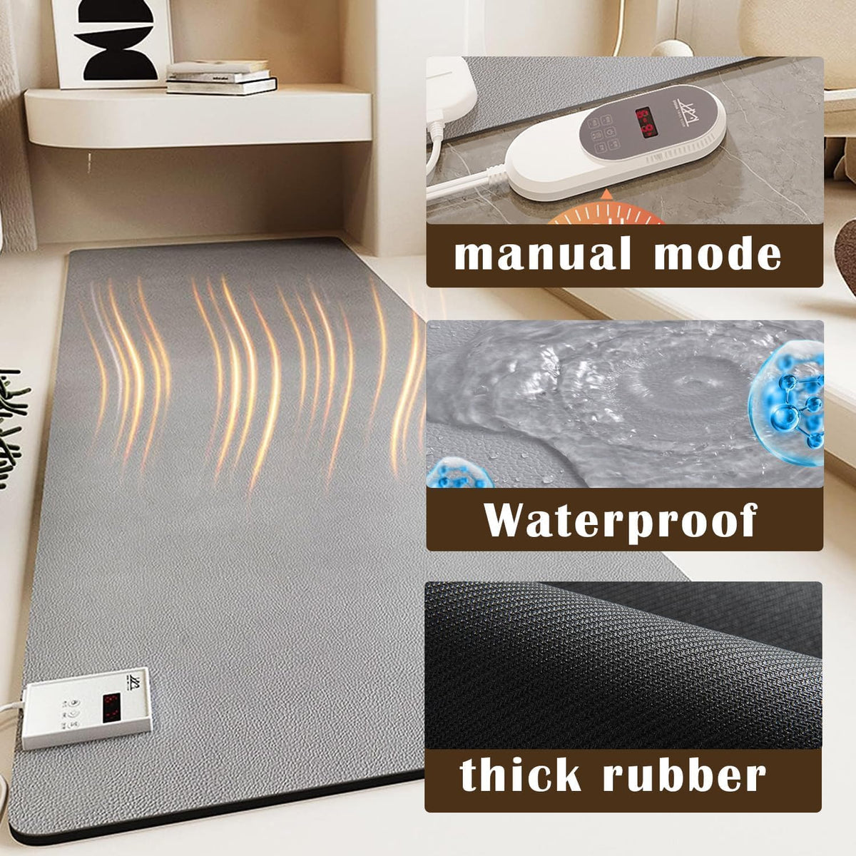 Heated Carpet - Heated Rug Under Desk, Heated Floor Mat, Electric Infrared Floor Heater, with 60 Levels Adjustable Thermostat, Waterproof, 12 Hour Timing, for Office/Home,60x150cm