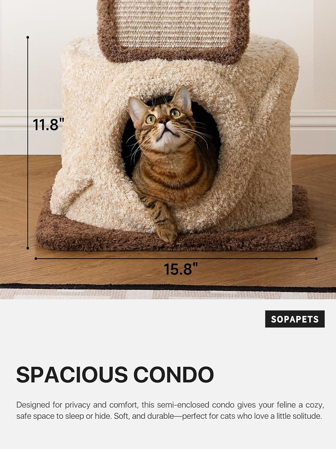 Sopapets 40" Small Cat Tree for Apartments, Modern Cat Tower for Indoor Cats with Solid Wood Branch, Sisal Scratching Posts, Plush Perches and Hideaway Condo, Brown