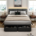 Furnulem Full Size Bed Frame with Upholstered Headboard & 2 Storage Drawers