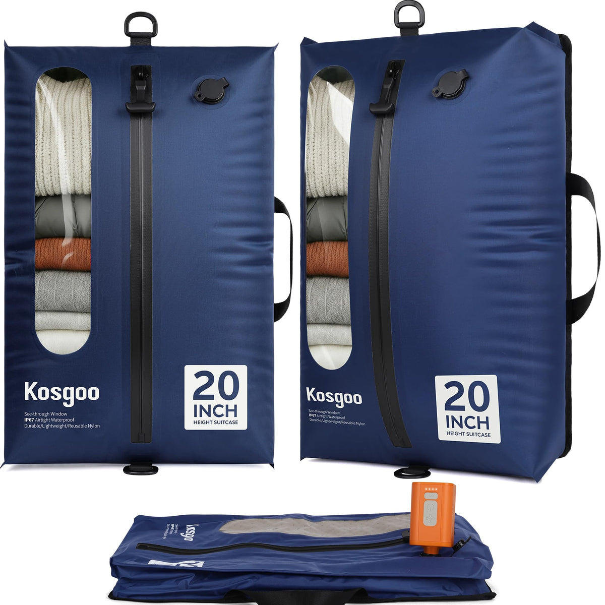 Vacuum Seal Bags for Travel with Pump, Light Grey, 20+20+28