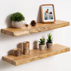 fuqing Live Edge Floating Shelves for Wall, 20 Inch Solid Elm Wood Shelves