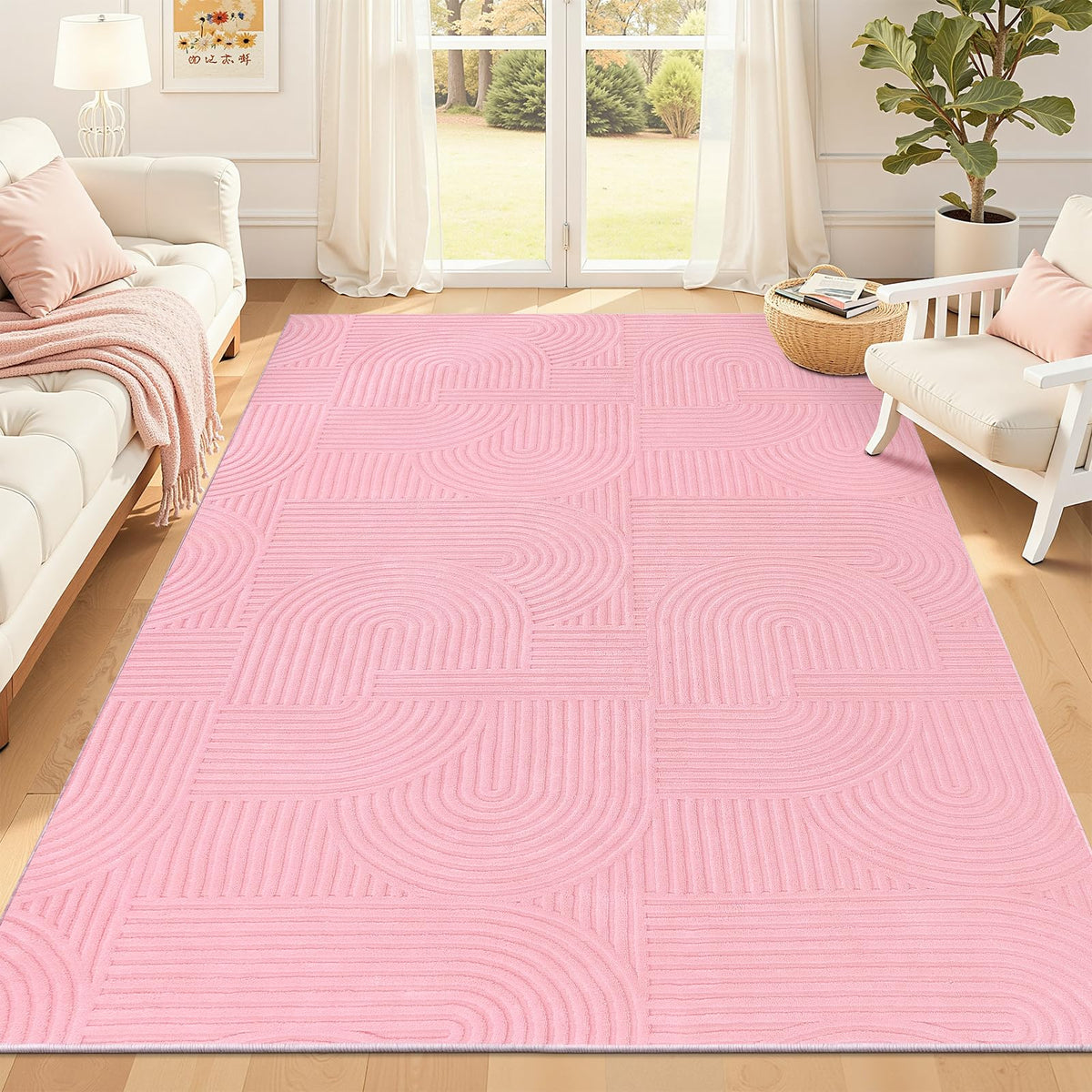 Pauwer 6x9 Area Rugs for Living Room, Modern Non Slip Washable Rug, Beige