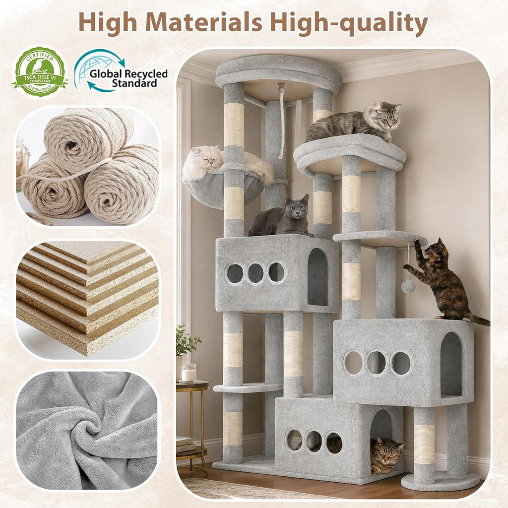 Gitelsnour Sturdy Cat Tree Tower, 3 XXL Condos for Large Adult Cats GCT036W