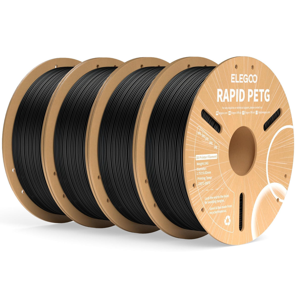 ELEGOO Rapid PETG 3D Printer Filament 1.75mm Black 10KG Bulk