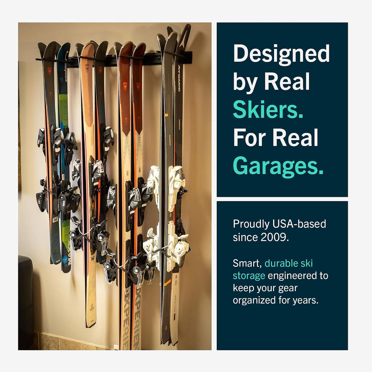 StoreYourBoard Ski Rack Wall Mount – Heavy-Duty Steel Ski Wall Mount Holds Up to 16 Pairs of Skis, Space-Saving Ski Rack for Garage, Home, or Cabin – Durable Wall Storage Organizer - Holds Up to 200lb