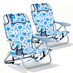 2 Pack Lightweight Portable Camping Beach Chair for Adults, Outdoor Lay Flat Folding Beach Chairs with 5 Positions, Backpack Beach Chair with Towel Bar, Zipper Pouch, Cup Holder, NEW Striped