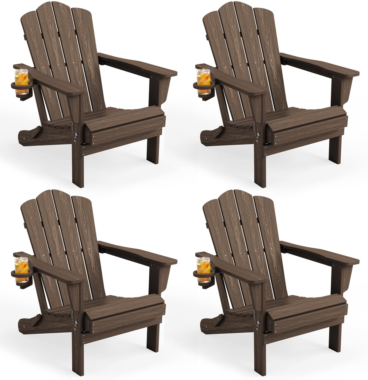 KINGYES Folding Adirondack Chair Set of 4 with Cup Holder, Navy
