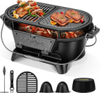 VIVOHOME Oval Cast Iron Grill with Interchangeable Grates & Griddle
