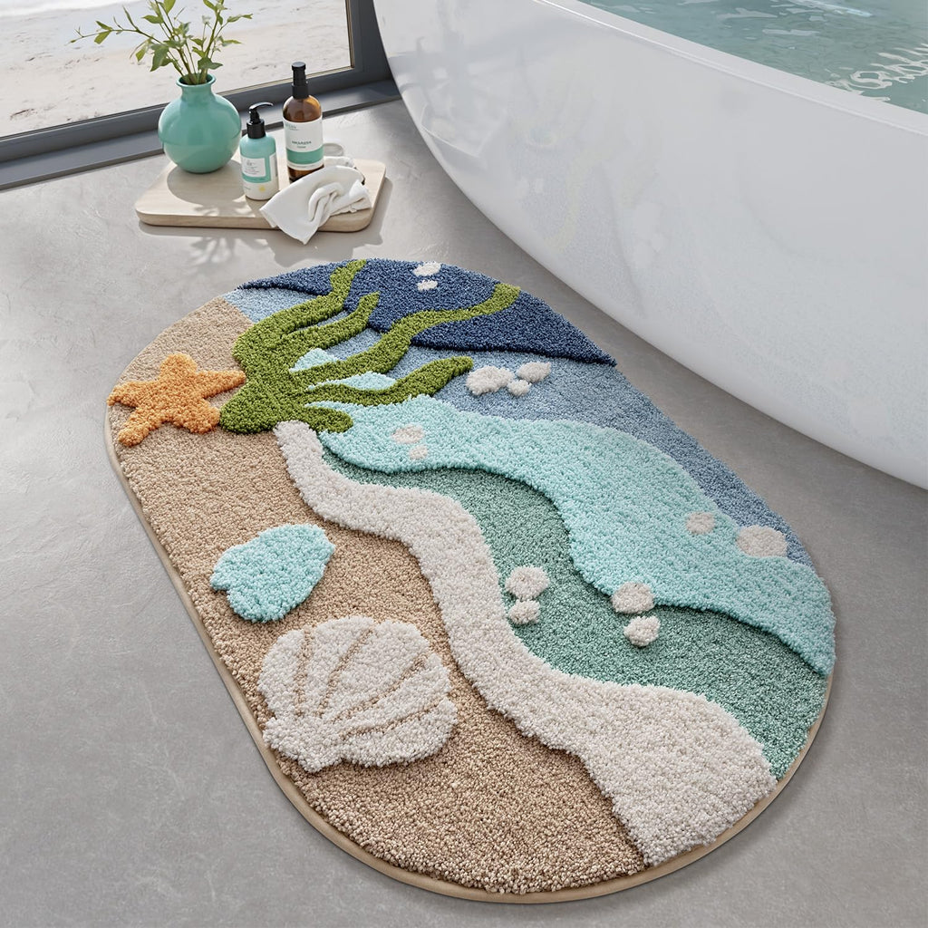 LUMI Beach Bathroom Rug Oval Soft Microfiber Absorbent Bath Mat 30x60