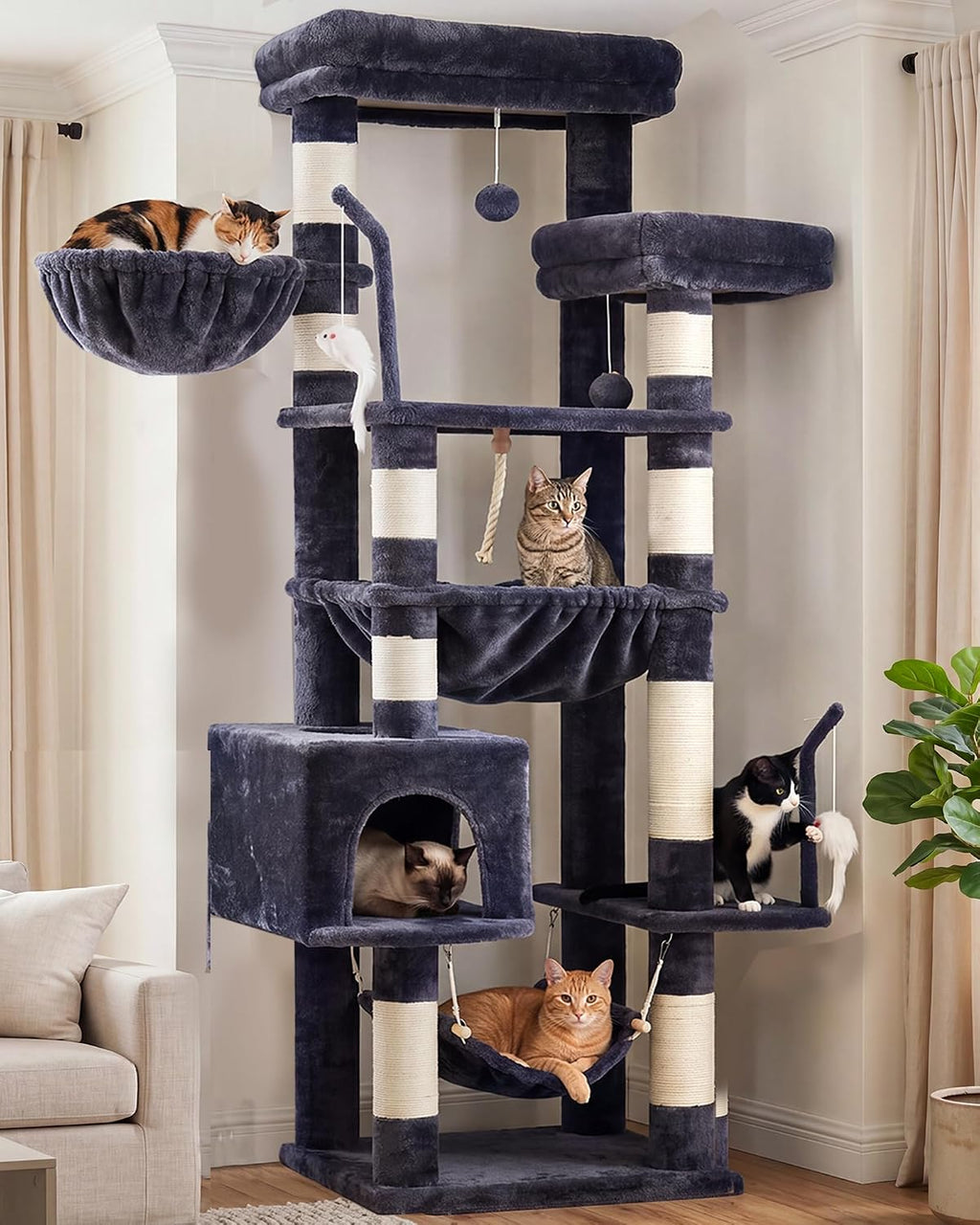 Gitelsnour Cat Tree, 63'' Cat Tower for Large Cats, Big Hammock GCT020G