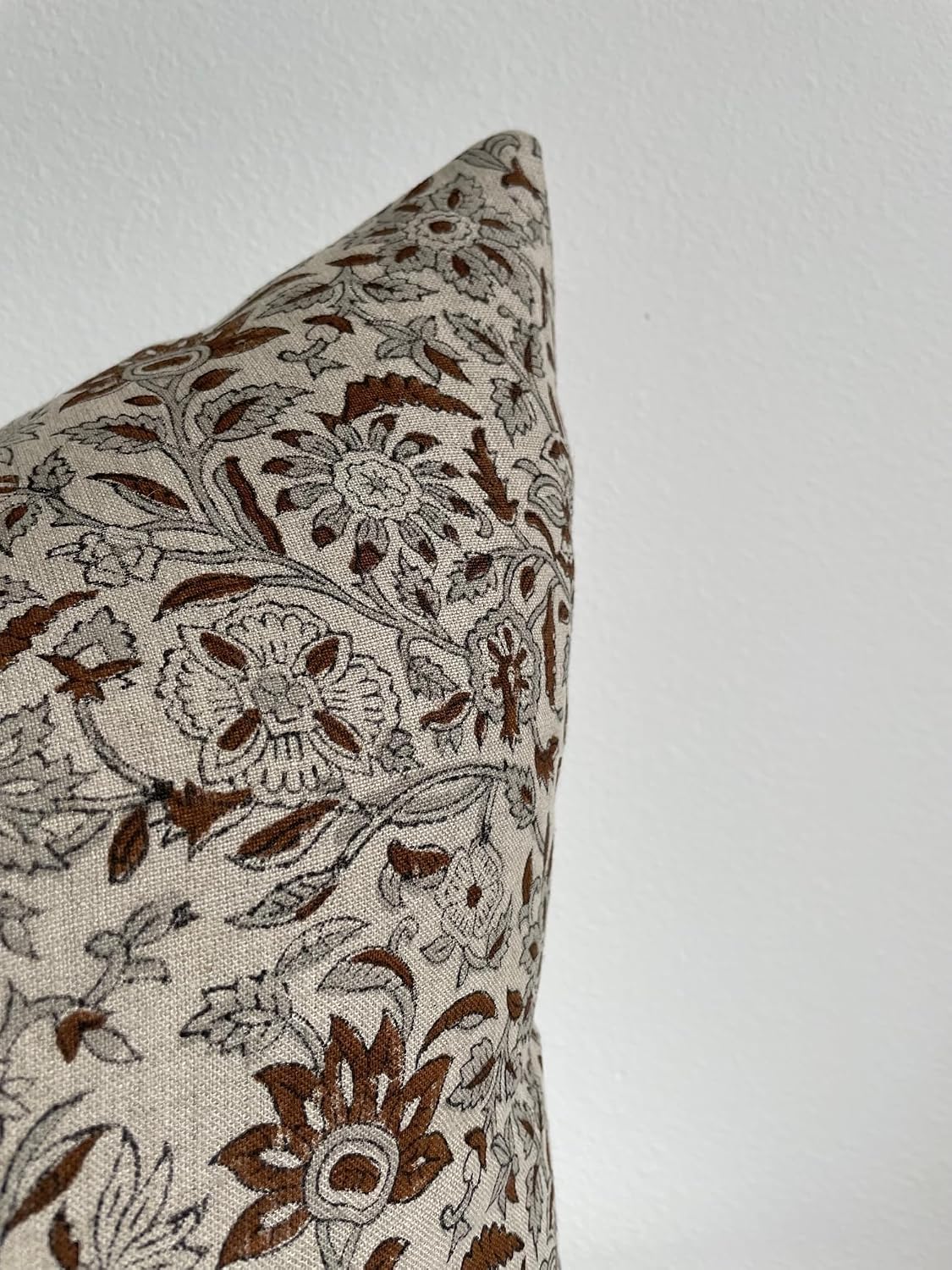 Generic Canyon Theory Hand Block Print Organic Linen 20x20 Inch Throw Pillow Cover: Indoor Outdoor Sustainable Handmade Vintage Decorative Cushion Cover (Rowan)
