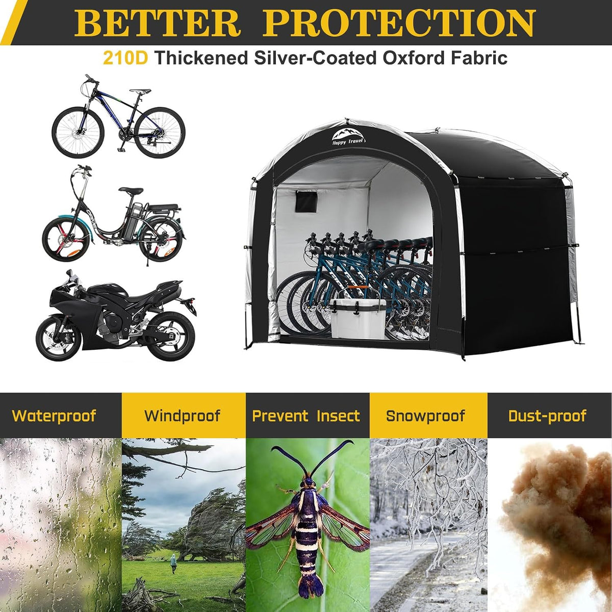 Happy Travel Bike Storage Shed Tent, Outdoor Portable Bicycle Storage Sheds