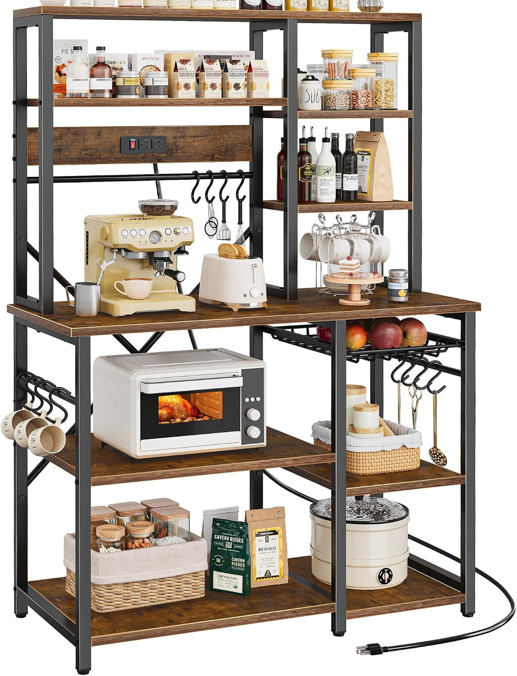 SUPERJARE Large Bakers Rack with Power Outlets, 39.6 Inches Microwave Stand
