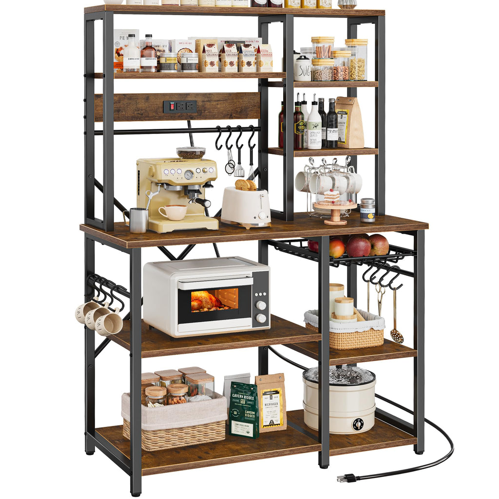 SUPERJARE Large Bakers Rack with Power Outlets, 39.6 Inches Microwave Stand