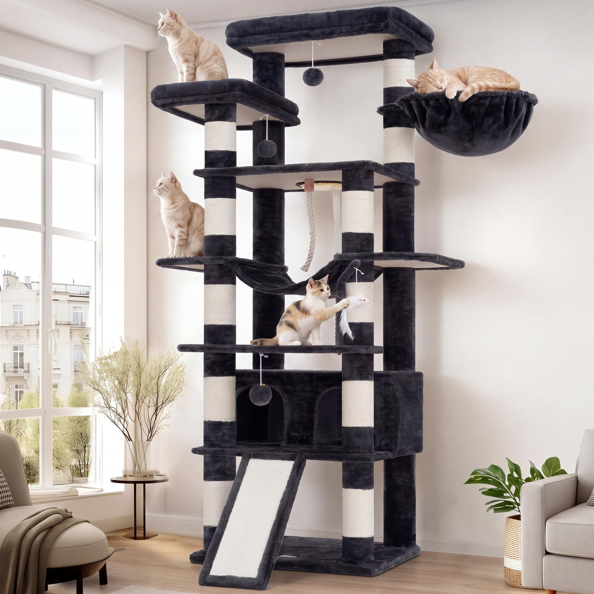 Heybly Cat Tree, 68 inch Multi-Level Cat Tower for Indoor Cats HCT025G