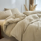 Plaid Duvet Cover Set Washed Cotton,Queen(90"x90"),Multicolor Gingham