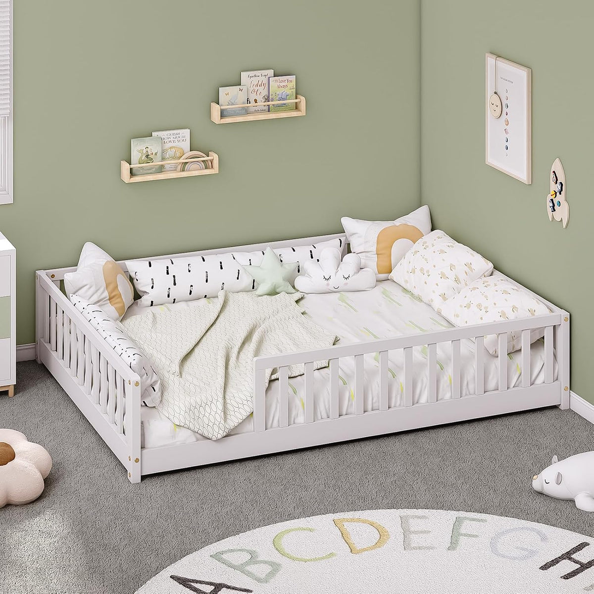 Full Montessori Floor Bed with Rails