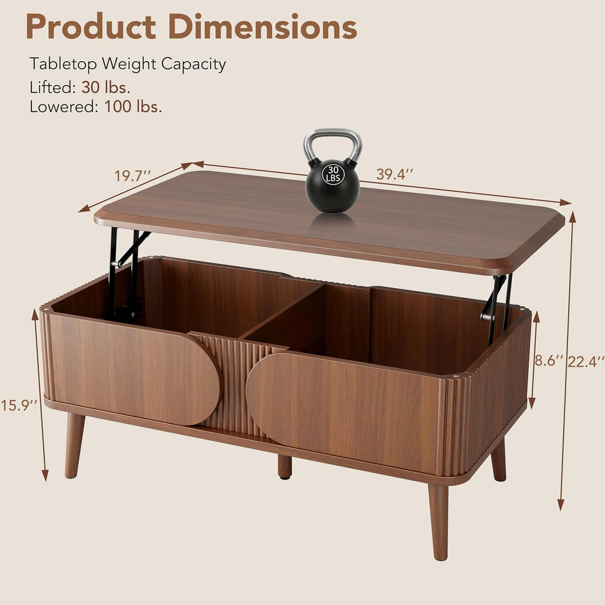 Decofy 39" Lift Top Coffee Table with Storage for Living Room, Walnut