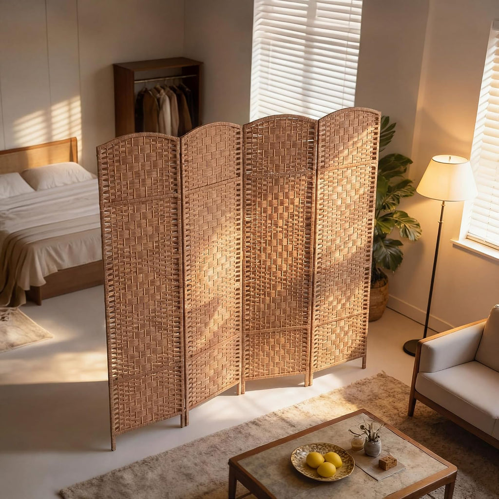 HOMCOM Room Divider 4-Panel, 6FT-Tall Folding Privacy Screen, Natural