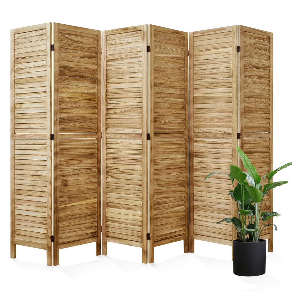 Room Dividers and Folding Privacy Screens, Wood Louvered Separators Divider Wall for Home Office Bedroom - 4 Panels, 63 * 67inch (Brown)