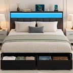 Queen Bed Frame with 2 Storage Drawers, Grey Upholstered