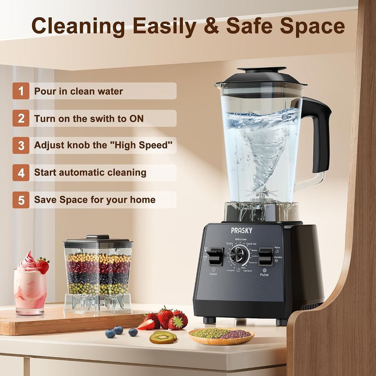 Smoothies Blender, Max.2400W/1000W PRASKY Professional Blender, 68oz
