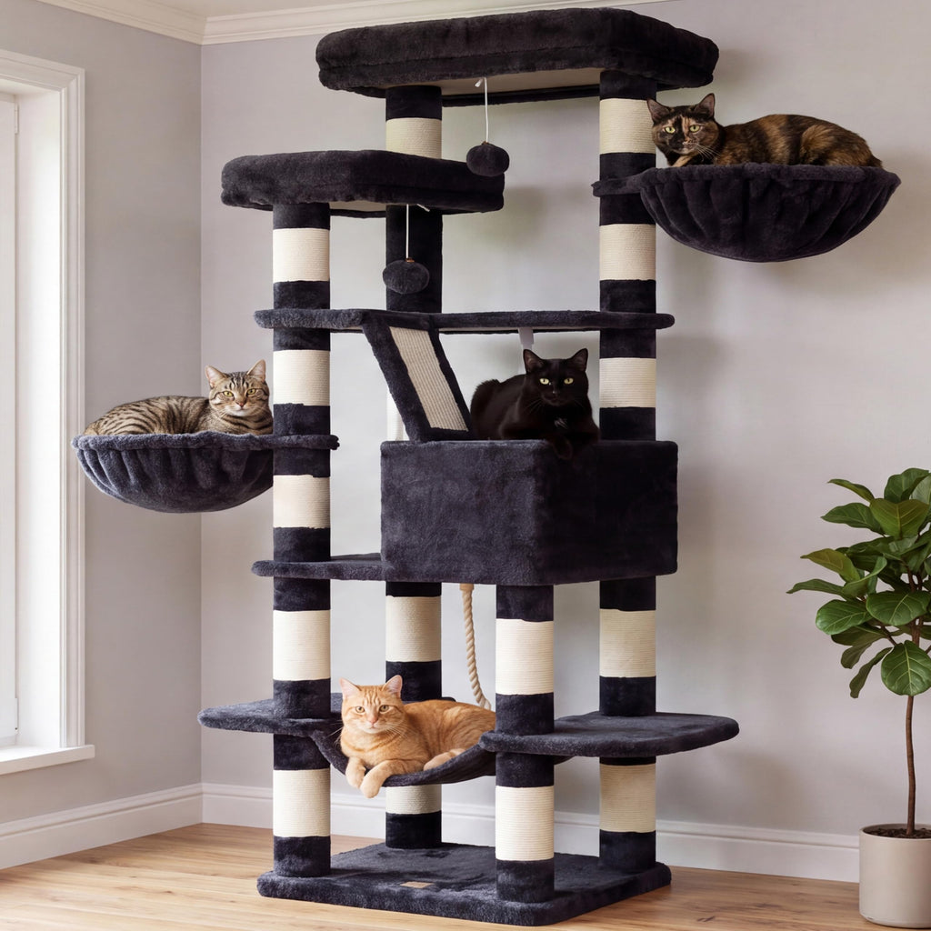 Heybly Cat Tree, 71-Inch-Tall Tower for Indoor Cats with 2 Perches HCT034G