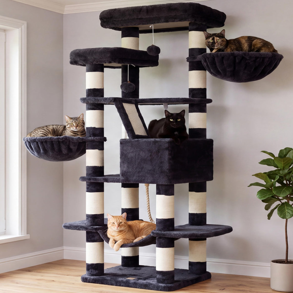 Heybly Cat Tree, 71-Inch-Tall Tower for Indoor Cats with 2 Perches HCT034G