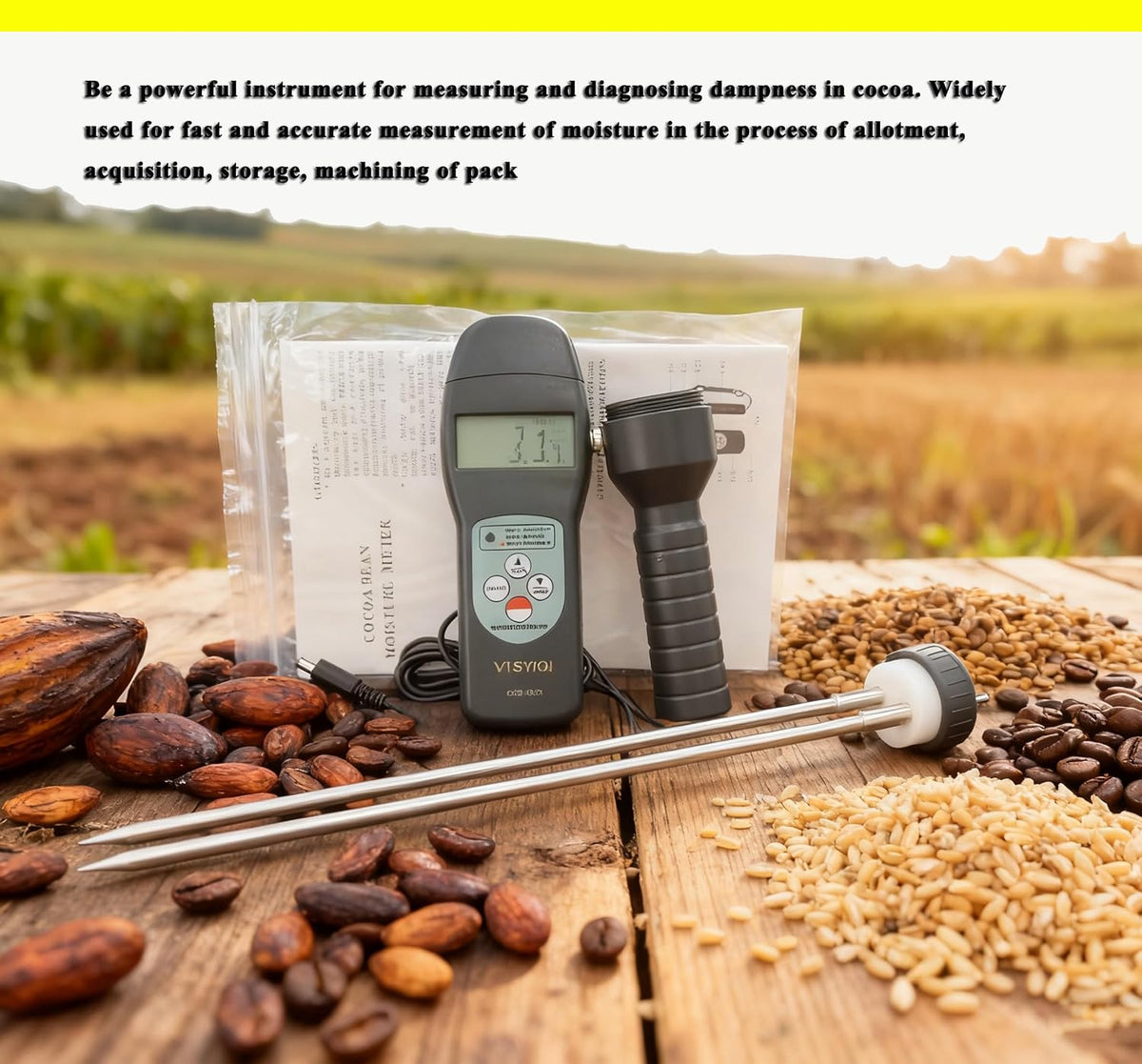 Digital LCD Cocoa Bean Moisture Meter Tester Cocoa Bean Humidity Tester COB-8000 with Test Range 0 to 24% for Cocoa Bean Water Measurement