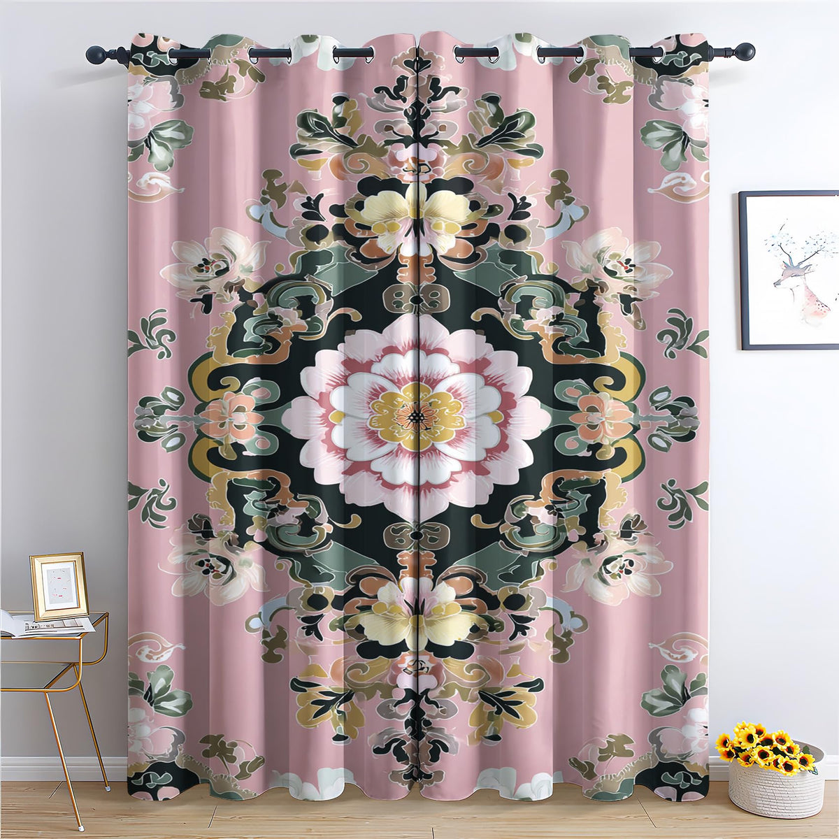 Floral Curtains 108 Inches Long 2 Panels Set, Spring Summer Flower Botanical Blackout Curtains for Bedroom, Room Darkening Thermal Insulated Grommet Drapes for Living Room, Floral Window Treatments