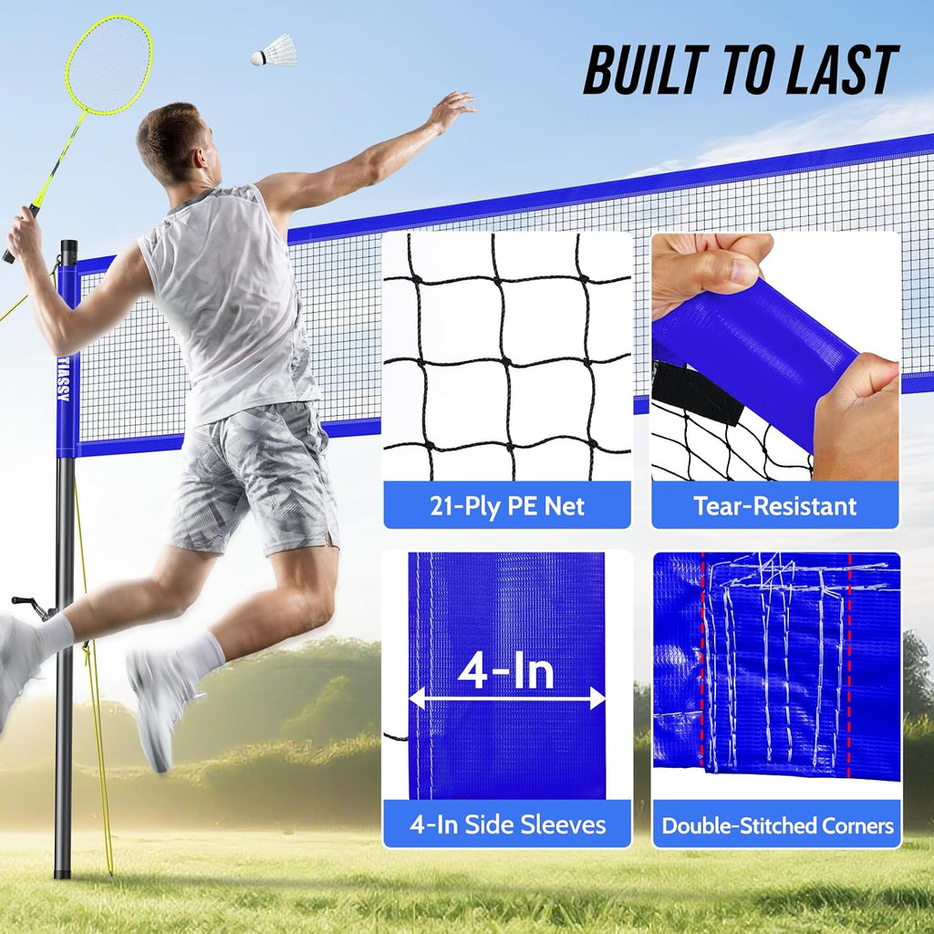 Portable Volleyball Net Set for Backyard, Adjustable Width (32/26/20FT) & Height, Anti-Sag Tension Design for Outdoor Stability, PU Volleyball with Pump, Carry Bag