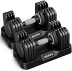 Keppi Adjustable Dumbbells Set of 2, Quick Adjust Weights for Home