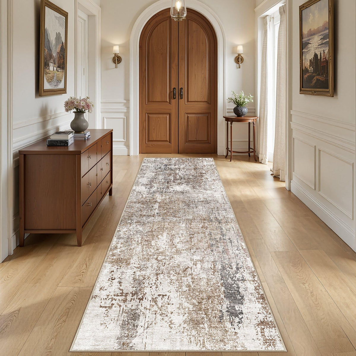 UERMEI 9x12 Area Rug Living Room Rugs - Washable Neutral Modern Abstract Soft Thin Large Rug Indoor Floor No Slip Rug Carpet for Bedroom Under Dining Table Home Office Decor - Brown Grey
