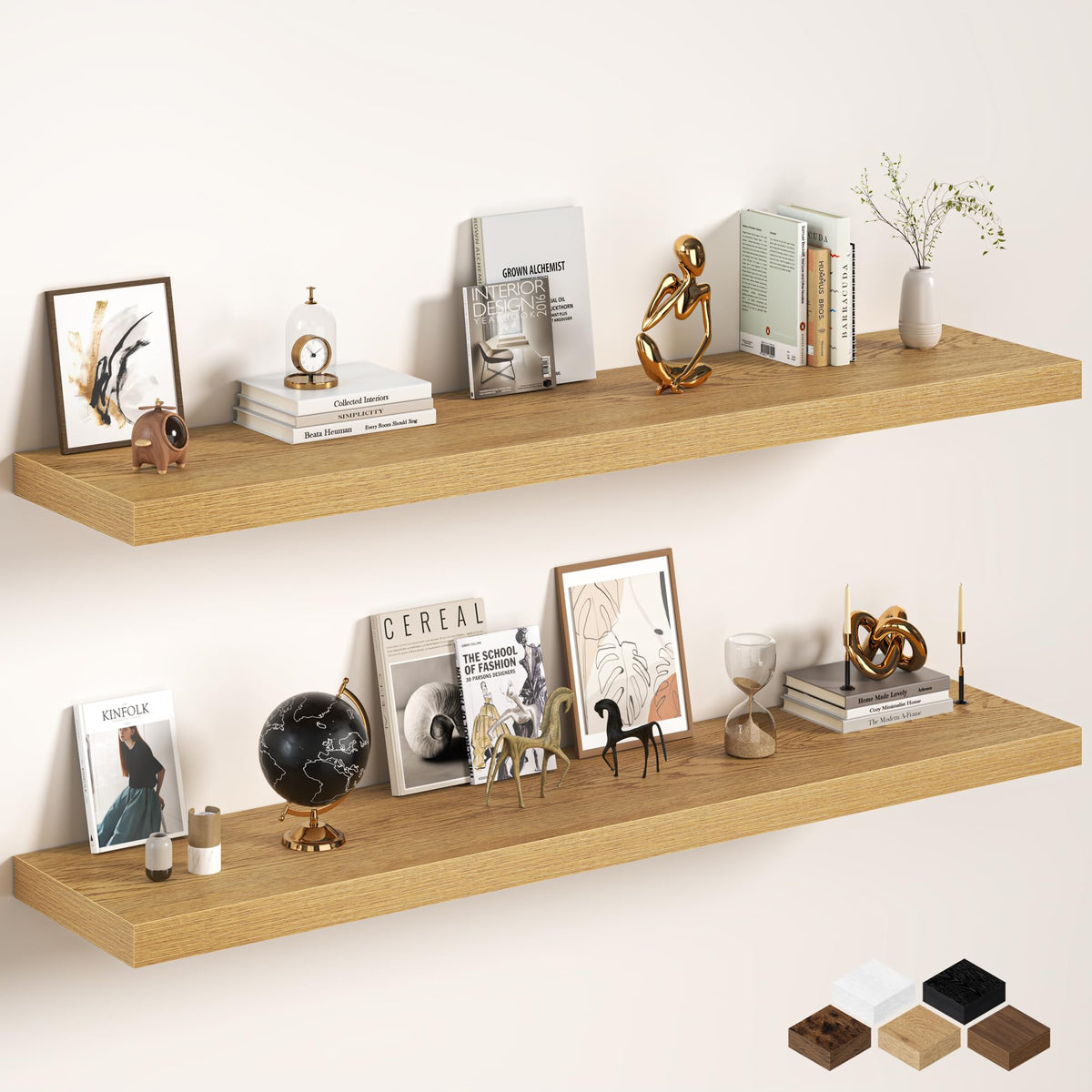 30Inch Oak Floating Shelves for Wall, 12 Inch Deep Shelves for Bedroom, Kitchen, Bathroom Wall Mounted, Rustic Wood Floating Shelf with Invisible Brackets for Books, Storage, Decor, 2 Packs