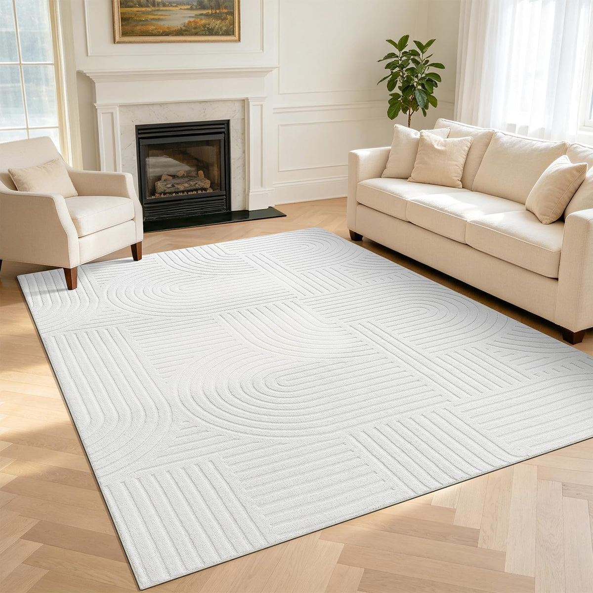 Pauwer 6x9 Area Rugs for Living Room, Modern Non Slip Washable Rug, Beige