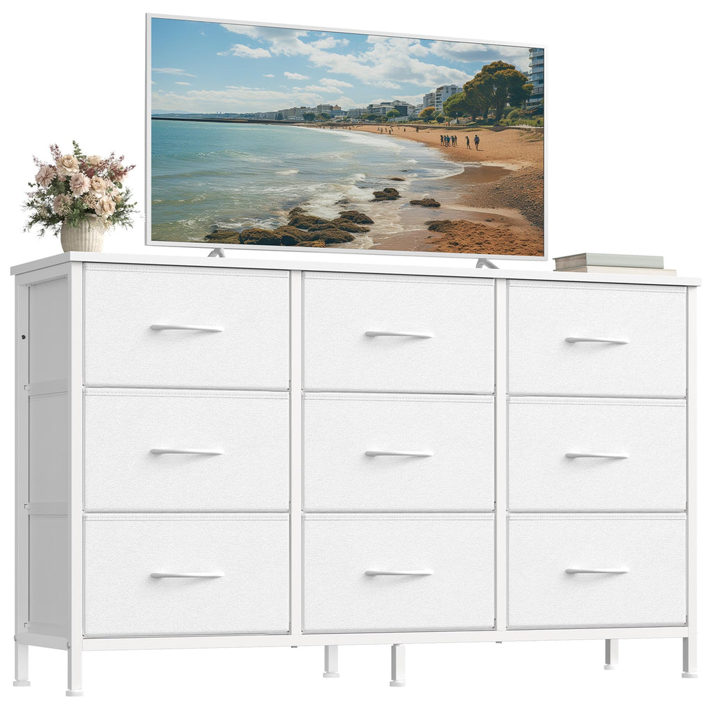 SONGMICS Dresser with 9 Fabric Drawers, TV Stand for TVs Up to 70 Inches