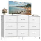SONGMICS Dresser with 9 Fabric Drawers, TV Stand for TVs Up to 70 Inches