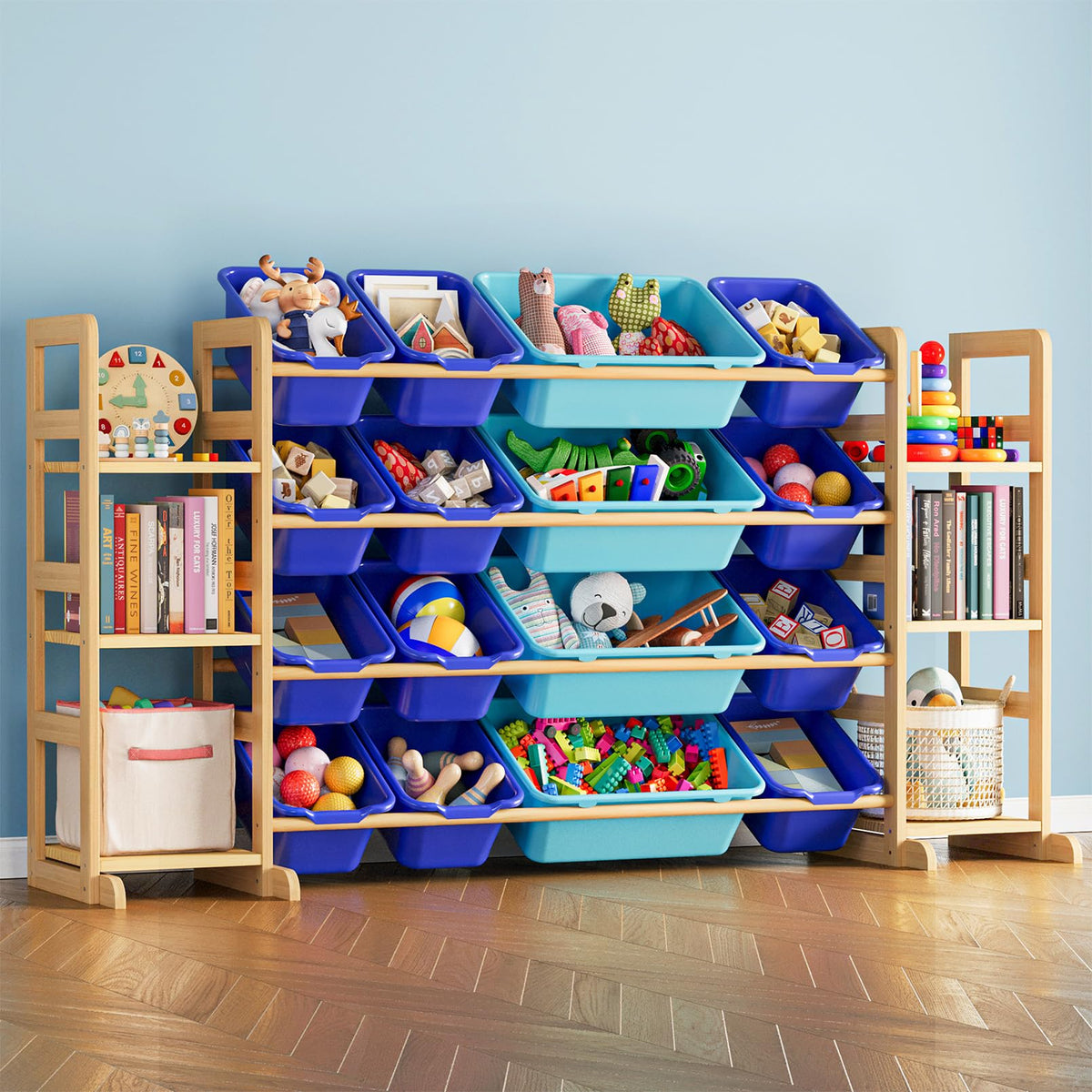 SpaceAid Toy Storage Organizer with 6 Shelves and 12 Bins, Bookshelf/Bookcase, Kids Bin Shelf, Toys Box for Playroom Organization for Bedroom & Room Decor, White, 52.3" W