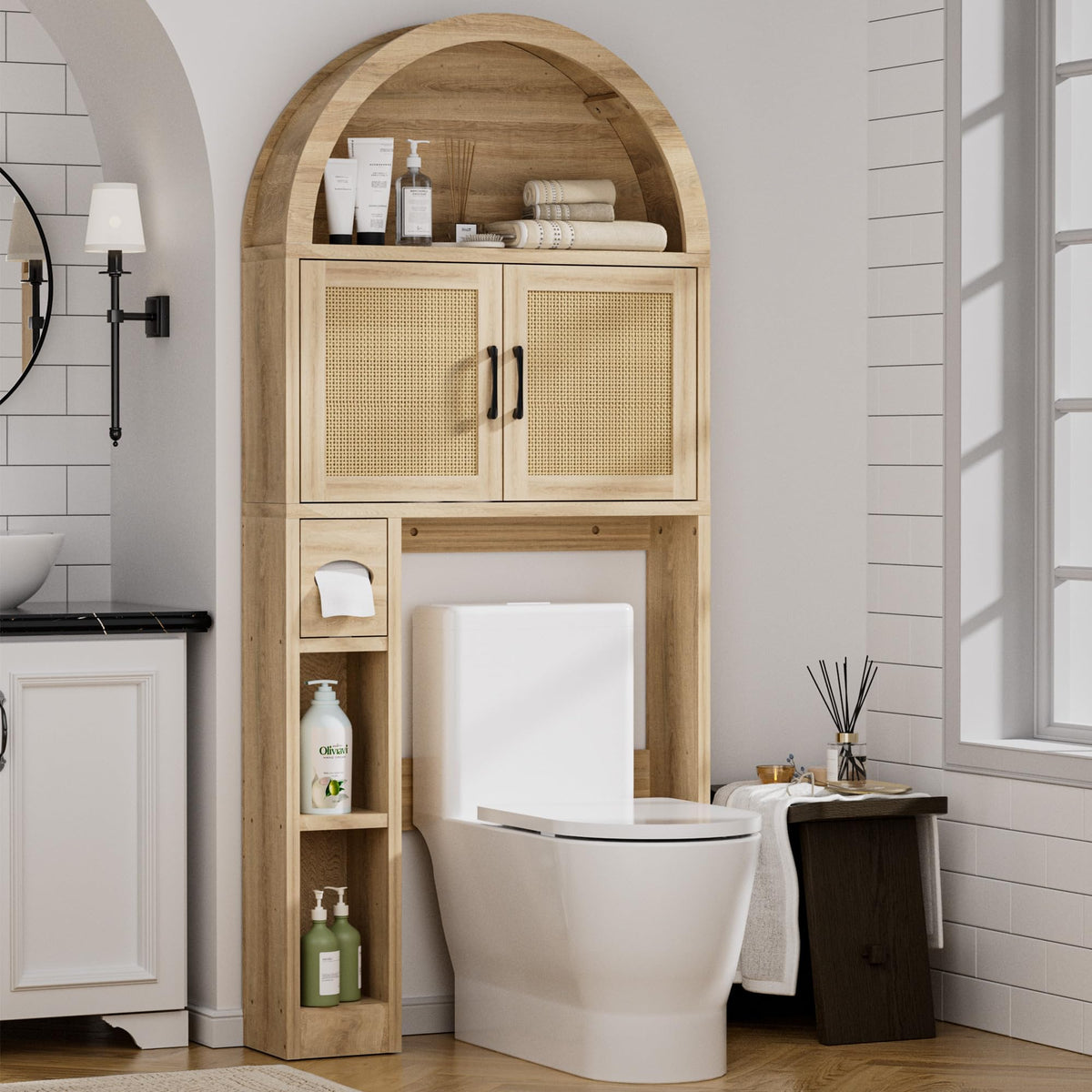 Spurgehom Over Toilet Storage Cabinet, Bathroom Arch Organizer, Black