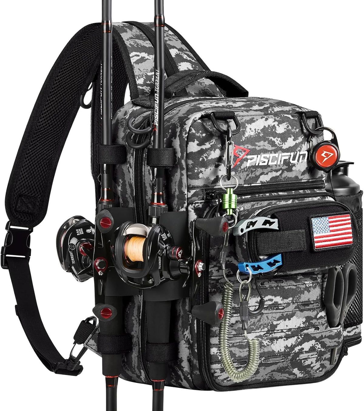 Piscifun Fishing Tackle Backpack, 3-Way Carry with Rod Holders