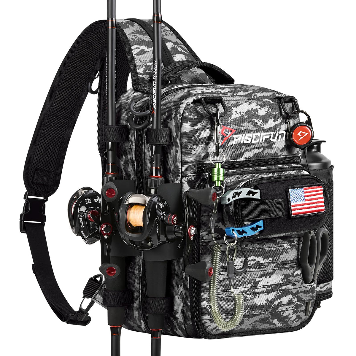 Piscifun Fishing Tackle Backpack, 3-Way Carry with Rod Holders