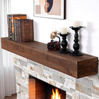 G GOOD GAIN 60'' Fireplace Mantel, 5'' Pine Wood Floating Shelf, DarkWalnut