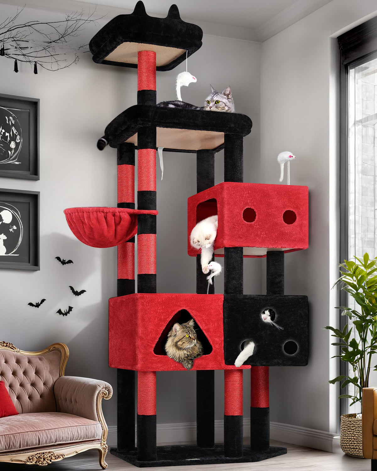 Globlazer Extra Large Cat Tower for Big Cats 20 lbs, 81in, F81, Dark Grey