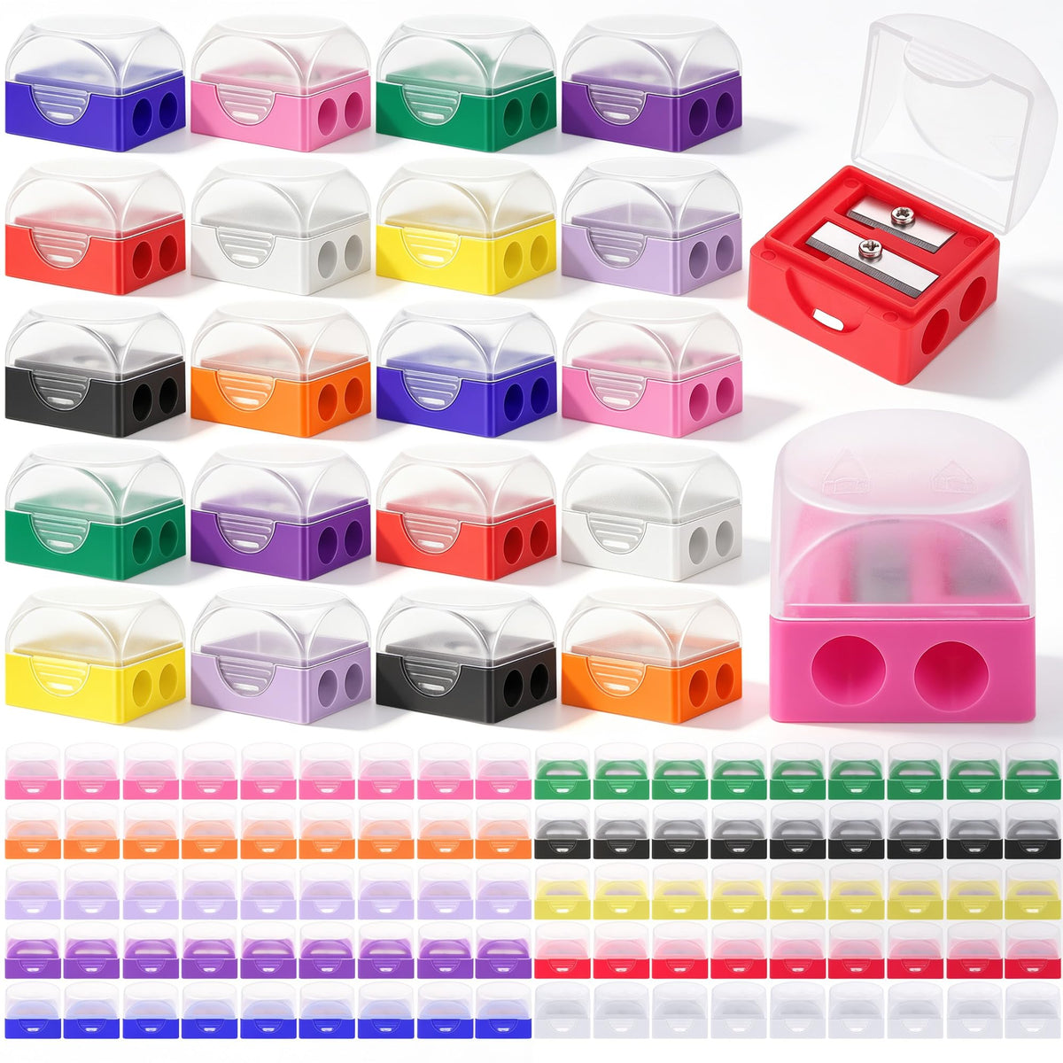 Aodaer 360 Pcs Pencil Sharpeners Bulk Manual Dual Hole Pencil Sharpener with Lids Crayon Colored Pencils Sharpener for Classroom, Office, School, Home Art Supplies