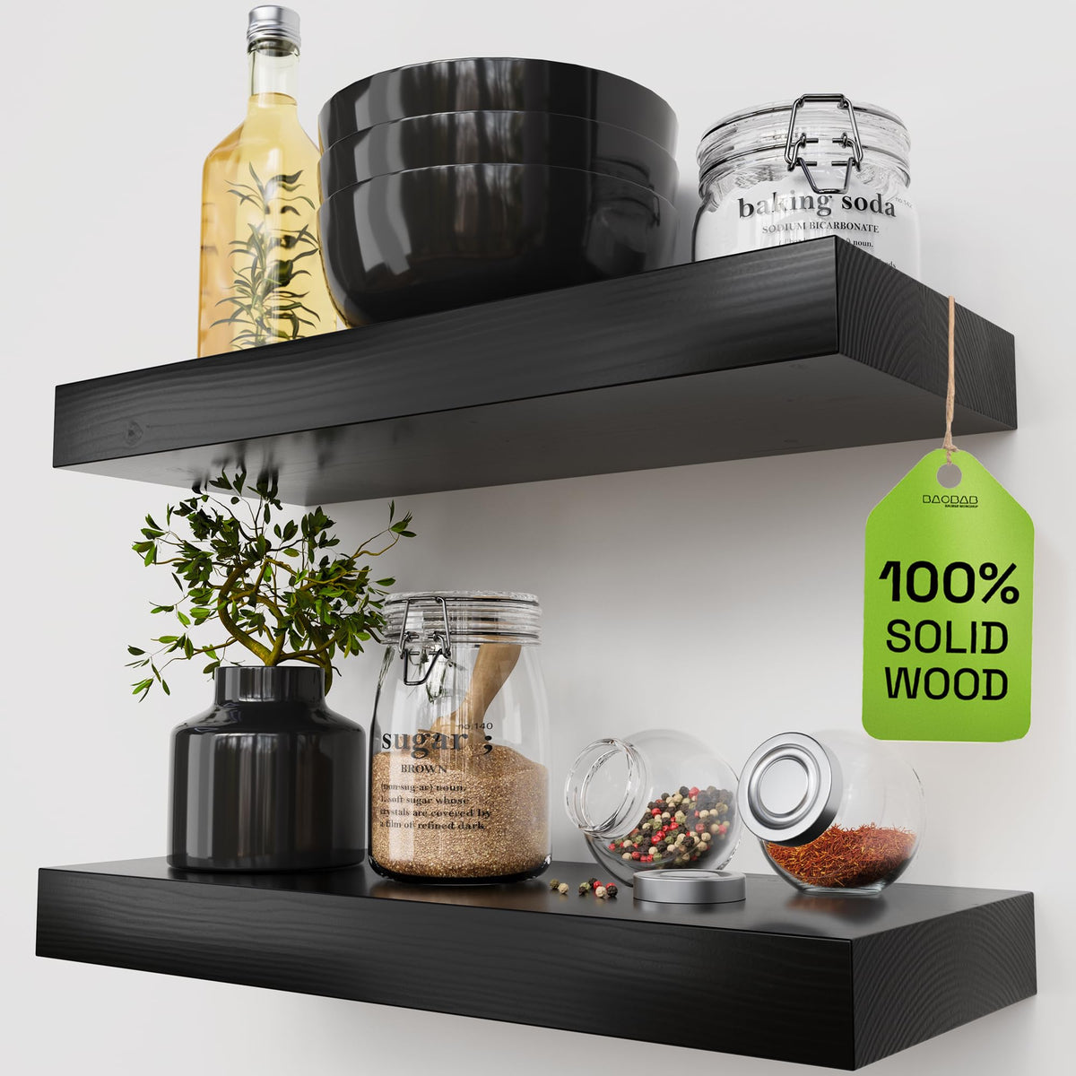 Solid Wood Floating Shelves for Wall 36 Inches Long, Walnut Wooden Shelf