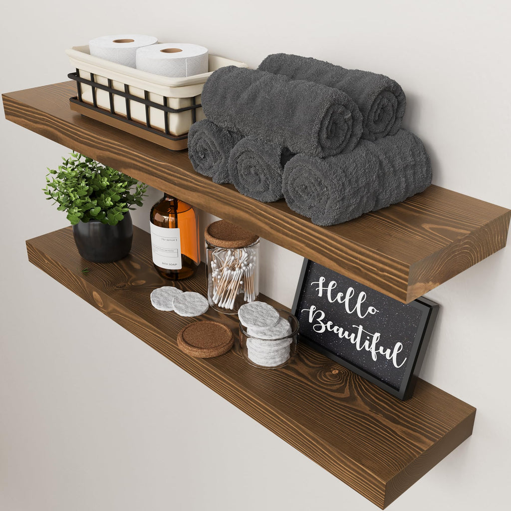 Solid Wood Floating Shelves for Wall 36 Inches Long, Walnut Wooden Shelf